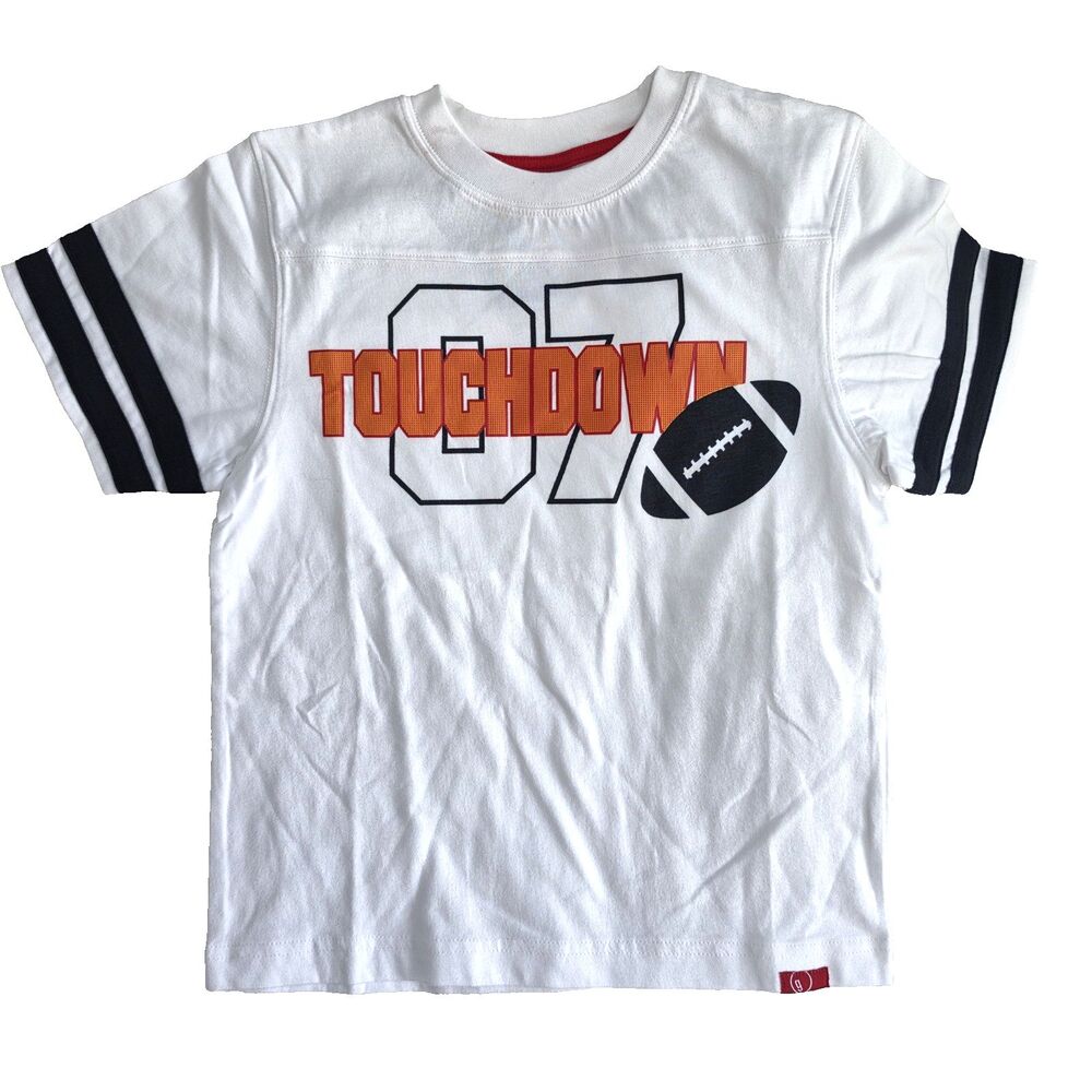 Vintage 2007 Gymboree T-Shirt Boys Size 7 White Touchdown Football Short Sleeve